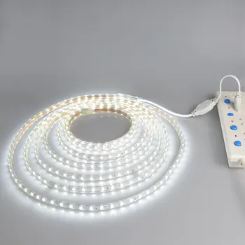 Dimmable de SMD 5050 LED Tira de Luz de 220V Impermeable Diodo Cinta el Cable de LED Flexible de la Bande de la Cinta de la Lámpara de jardín al aire libre de la iluminación de Enchufe de la UE