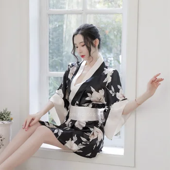 Profunda V-cuello de Satén de Seda del Camisón para Mujer Japonesa en Kimono Yukata ropa de dormir Estilo Suelto de Baño Traje Pijamas, Lencería Floral