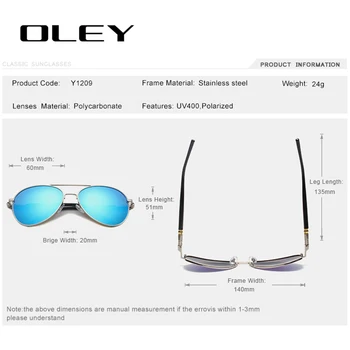 OLEY de la Marca de los Hombres de Gafas de sol Polarizadas Clásico Piloto de Gafas de los Hombres Recubrimiento de Espejo Gafas de oculos Macho Gafas Accesorios Para Mujeres