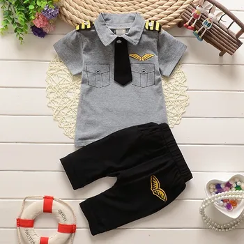 NYSRFZ ropa trajes de niños bebé niños ropa de verano conjuntos de algodón de los niños corbata de caballero, trajes de niño tops de manga corta camiseta