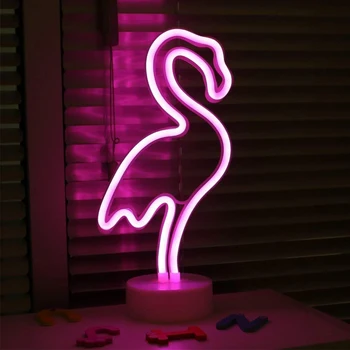 Luz de neón Signo de LED Luz de la Noche Flamingo Unicornio Cactus Lámpara de pilas para el Dormitorio de Mesa en Casa de la Boda Decoración de la Navidad