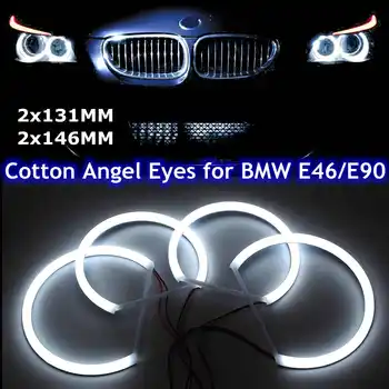 Auto-estilo 1 juego (2 X 146mm+2X 131 mm )Halo Blanco de Algodón de la Luz del coche de smd LED Angel eyes para BMW E46 no proyector automático de la iluminación