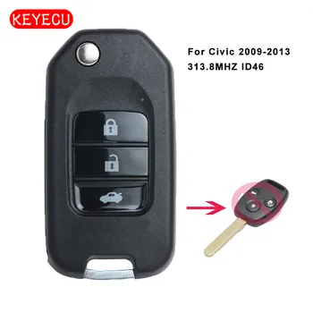 Keyecu Actualizado Flip Remoto de la Llave del Coche Llavero con mando a distancia de 3 botones 313.8 MHz ID46 para HONDA Civic de 2009-2013