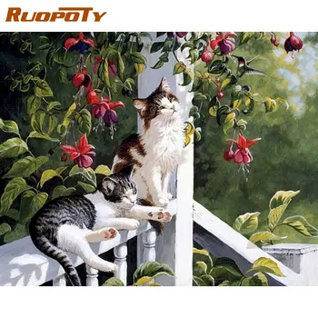 RUOPOTY Gato Animales de BRICOLAJE Pintura Por Números de Acrílico de la Caligrafía Pintura de la Pared de Arte de la Foto Para la Decoración del Hogar
