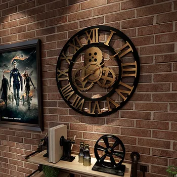 Reloj de pared 3D retro rústico decorativos de lujo arte engranaje grande de madera vintage de gran tamaño hecho a Mano de gran tamaño reloj de pared para regalo de 40cm