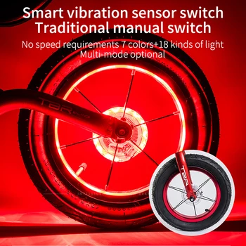 Smart LED Bicicleta Luz de la Bicicleta Frente a la Cola de Concentradores Habló de Una Lámpara Con 7 Colores y 18 Modos Recargable Niños de Bicicleta de Equilibrio de la Luz