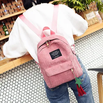 Mujer Mini mochila de la escuela de bolsas de Simple Pana Campus Estilo Color Puro vintage Mochilas para niñas adolescentes mochila bolsa mujer