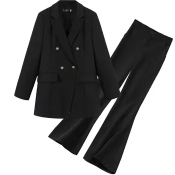 M-5XL gran tamaño de las mujeres pantalones de traje de dos piezas traje de 2020 negro nuevo desgaste profesional Elegante acampanados pantalones de la chaqueta de Moda
