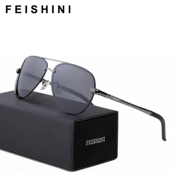 FEISHINI 0761 Protección UV Mujeres Gafas de Sol Claro Polaroid Lente Conductor de Aluminio Polarizado Gafas de sol de los Hombres de Espejo en Azul
