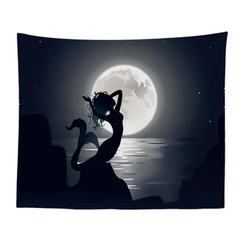 El Lobo y el Caballo de la Luna Impreso para Colgar en Pared Tapicería Decoración de Cortinas de Poliéster Más Larga Mesa Cubierta de la Colchoneta Playa