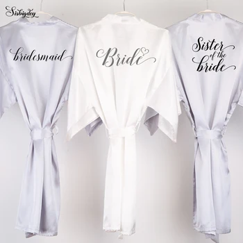 Sisbigdey sexy plata traje de novia pijamas de casarse traje de dama de honor de la boda de lencería de la hermana de la madre de la novia bata