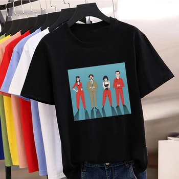 Popular serie de TELEVISIÓN LA CASA DE PAPEL dibujos animados de Estilo de Impresión T-shirt Ropa de Punk O-cuello de la camiseta Casual Barato Camiseta Multicolor