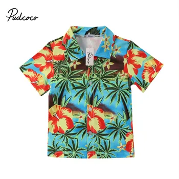 Pudcoco 2018 Estilo Hawaiano Kid Niños Camisetas de Verano Caliente a los Niños de Bebé Niño de Coco árbol de Flores de Impresión de ropa de playa Camisa Casual de Niños Tops
