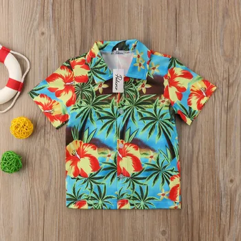Pudcoco 2018 Estilo Hawaiano Kid Niños Camisetas de Verano Caliente a los Niños de Bebé Niño de Coco árbol de Flores de Impresión de ropa de playa Camisa Casual de Niños Tops