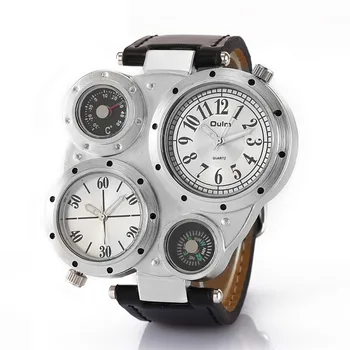Oulm de los Hombres de Cuarzo relojes de Pulsera Analógico Militar Reloj con Brújula Termómetro de Doble Tiempo de la Banda de Reloj grande rostro masculino reloj