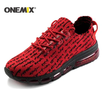Onemix los hombres zapatos zapatillas de amortiguación cojín para trotar al aire libre zapatos para caminar para los hombres zapatillas de deporte ligero de punto de malla de vamp