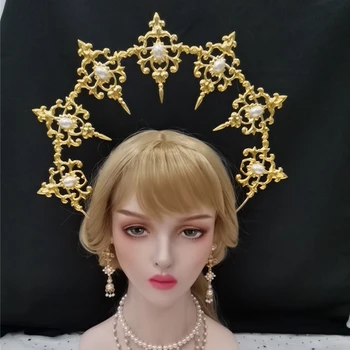 Sol Madrina de la Corona de KC Gótica de Notre Dame Virgen María Cadena de cuentas Barroco Tiara de Sombreros Lolita Accesorios para el Cabello
