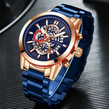 Los Hombres De Los Relojes De La Marca Superior De Lujo De Acero Inoxidable Azul Impermeable Reloj De Cuarzo De Los Hombres De La Moda De Cronógrafo Masculino Deporte Relojes Militares
