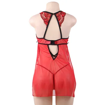 Comeonlover Rojo Vestido de Muñeca + G string Plus Tamaño 3XL 5XL Lencería Feminina fractura del Lado Sexy ropa de Dormir Vestido de Trajes RE80746