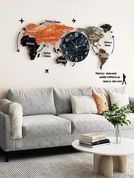 Grande de lujo Reloj de Pared de Salón de Diseño Moderno Mapa del Mundo Creativo Silencio de la Pared Clockt Electrónica Reloj Mural de Decoración para el Hogar BE50WC
