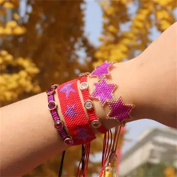 ZHONGVI Nueva Estrella de las Pulseras Para las Mujeres Ajustable MIYUKI Pulsera de Color de Circón Joyería hecha a Mano en Telar de Perlas de Bohemia Chica Regalos