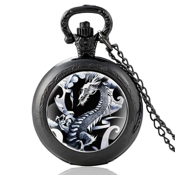 Clásico Japonés De Dragon Patrón Vintage Reloj De Bolsillo De Cuarzo De Los Hombres De Las Mujeres Collar Colgante Horas Reloj