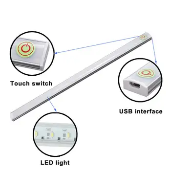 USB Sensor de Contacto de la Tira de Dimmable LED de la Barra de la Lámpara de Bajo Estante Mesa de Luz Para el Dormitorio Mesita de noche Armario Gabinete de cuarto de Baño de color Blanco Puro