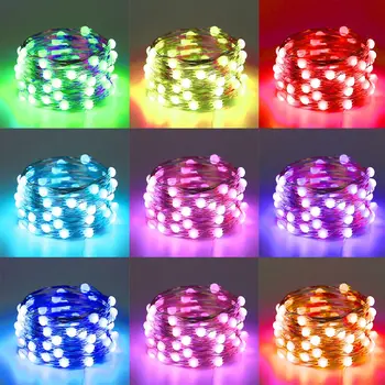 LED Cadena de Luz De 360° Punto Luminoso de Control de Alambre de Cobre de RGB a todo Color de Hadas de la Guirnalda de la Lámpara Impermeable para el Árbol de Navidad Decoración