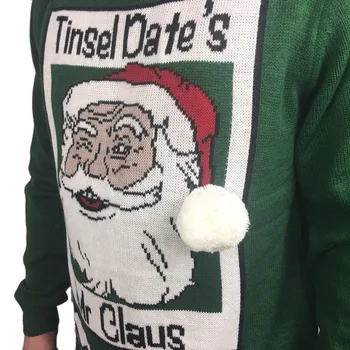 Divertido Punto Feo Suéter de Navidad para los Hombres Lindos para Hombre Verde Feo Suéteres de Navidad de Santa Vacaciones Pullover Jumper de gran tamaño S-2XL