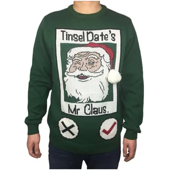 Divertido Punto Feo Suéter de Navidad para los Hombres Lindos para Hombre Verde Feo Suéteres de Navidad de Santa Vacaciones Pullover Jumper de gran tamaño S-2XL