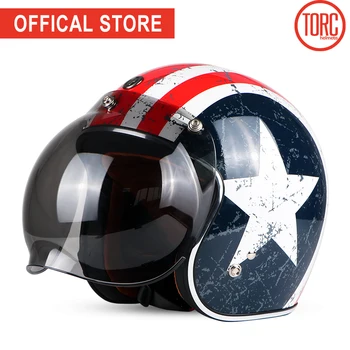 TORC casco de la motocicleta de la vendimia de cara abierta de la burbuja de la visera moto de motocross jet retro casco capacete PUNTO T50 casco de moto