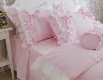 Europa Lujo de pastel de capas de la colmena de la funda de color rosa hecho a mano de la arruga elegantes fundas de almohada funda de almohada bownot diseño de la dulce princesa