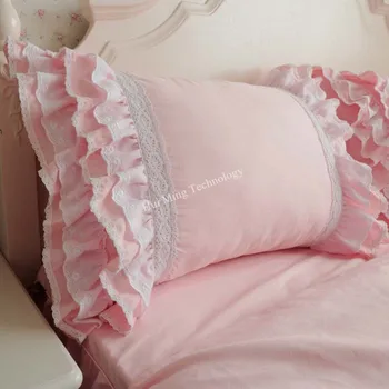Europa Lujo de pastel de capas de la colmena de la funda de color rosa hecho a mano de la arruga elegantes fundas de almohada funda de almohada bownot diseño de la dulce princesa