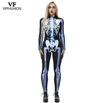 VIP las Mujeres de la MODA de Halloween 3D Fluorescente Azul Esqueleto Peleles de Miedo Disfraces de Halloween Para las Mujeres Traje de Cráneo de Mono