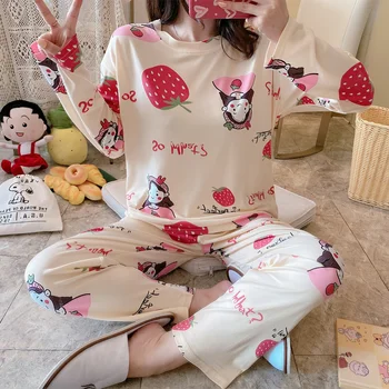 Las mujeres Conjunto de Pijama Para Mujer de manga larga pijamas traje de otoño damas animales lindos pijamas mujer delgada lindo hogar desgaste de los pjs conjunto