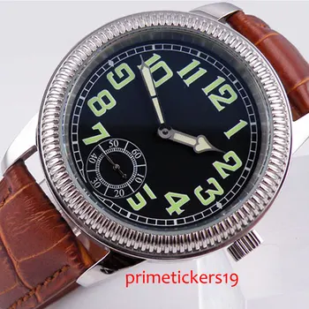 44 mm dial negro verde marcas de la correa de cuero 6498 la mano de la bobina movimiento de los hombres reloj de pulsera de 152