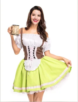 Las Mujeres adultas Oktoberfest Moza de Traje de Baviera Fantasía Corto Verde de la Correa del Vestido de falda acampanada Ropa de Frío Hombro ropa Para Señora M-3XL