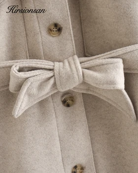 Hirsionsan Nueva Turn-down Collar Jaket Mujer Otoño Invierno de las Mujeres Solo Pecho Abrigo de Encaje Femenino Prendas Casual Tops