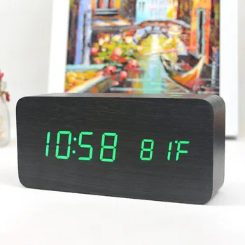 Reloj despertador Digital de Estilo moderno de la Temperatura de Control de sonido Calendario de la Oficina de la Casa de Madera del Reloj de la Pantalla LED de Electrónica de Reloj de mesa