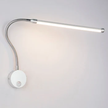 ANTINIYA 6W LED de Lectura Lámparas de Pared Con Mando Interruptor 90-260V Moderna Lámpara de la Mesita de Plata Cuerpo de Luz de 360 Grados de Ángulo Ajustable
