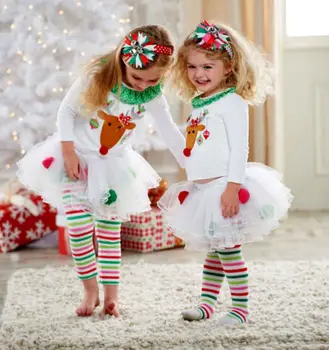 La navidad de los Niños de las Niñas de Bebé de Renos Tops +Tutu Pantalones de las Polainas de 2PCS Trajes Conjunto de Ropa de Tamaño de 1-5T