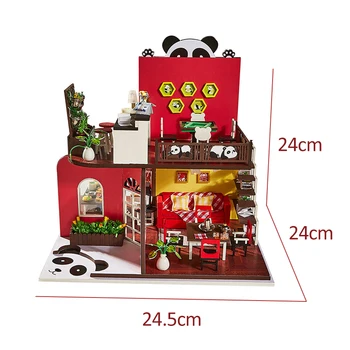 Miniatura casa de Muñecas de BRICOLAJE de casa de Muñecas Kit de Panda Roombox a Mano el Modelo de los Juguetes Para los Niños Regalo de Navidad de Madera, Casas de Muñecas Muebles