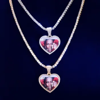 Por encargo de la Foto del Corazón Medallones de Collar y Colgante Sólido atrás de Color Oro AAA Circón de los Hombres de la Joyería de Hip hop