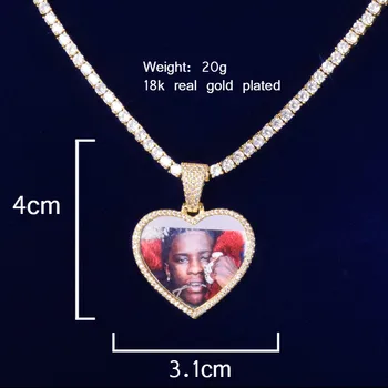 Por encargo de la Foto del Corazón Medallones de Collar y Colgante Sólido atrás de Color Oro AAA Circón de los Hombres de la Joyería de Hip hop