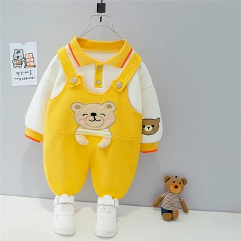 HYLKIDHUOSE 2021 Primavera Bebé Niños Niñas Conjuntos de Ropa de Niño Infantil Ropa Casual Bear Camiseta Monos Niños Niños Ropa