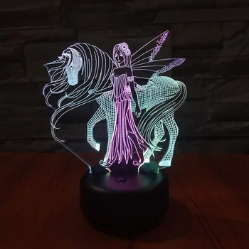 Unicornio Luz de Noche LED USB 3D Ilusión Óptica Toque la Lámpara de la Tabla 7 Colores para el Hogar Dormitorio Decoración de las Niñas Regalo de Navidad