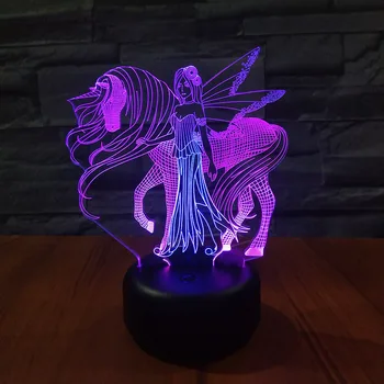 Unicornio Luz de Noche LED USB 3D Ilusión Óptica Toque la Lámpara de la Tabla 7 Colores para el Hogar Dormitorio Decoración de las Niñas Regalo de Navidad