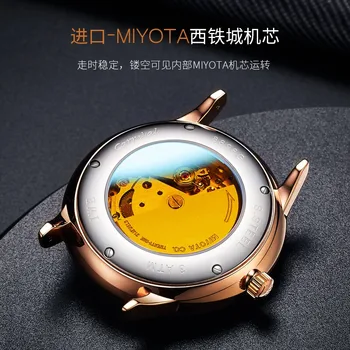 Suiza Carnaval reloj mecánico de los hombres MIYOTA automático de los hombres relojes de marca de lujo de reloj resistente al agua relojes homme saati de cuero