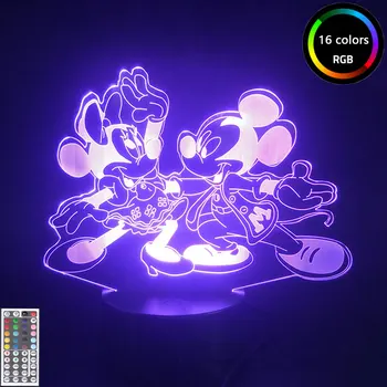 Disney Estatuilla de la Danza de Mickey Minnie Mouse Bebé LED Luz de la Noche de dibujos animados Nightlamp para los Niños Brithday Regalo de Navidad Dormitorio Lámpara