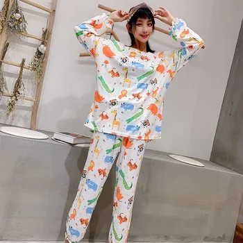 Size10XL busto 150cm Dulce Mujer Pijamas Conjuntos de gran tamaño de camiseta de Manga Larga y Pantalones Hermosa ropa de dormir Establece para las Mujeres